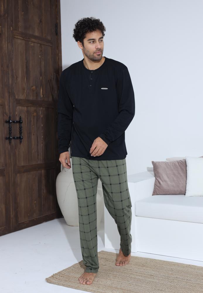 Pijama Barbati ,Maneca si Pantaloni Lungi,Culoare Negru cu Verde,Engros